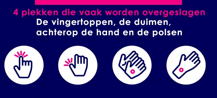 welke plekken worden het meeste vergeten met handen wassen