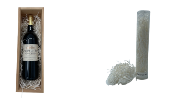Fles kist hout met papierwol