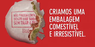 De reclame van Bob's met eetbare burger verpakking