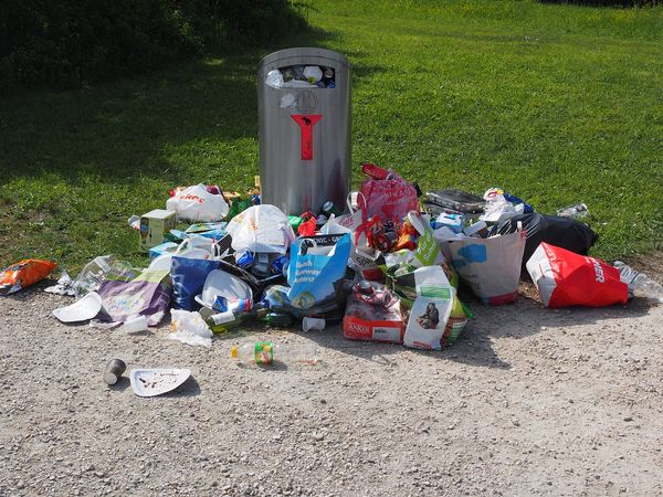Vuilnisbak met afval ernaast
